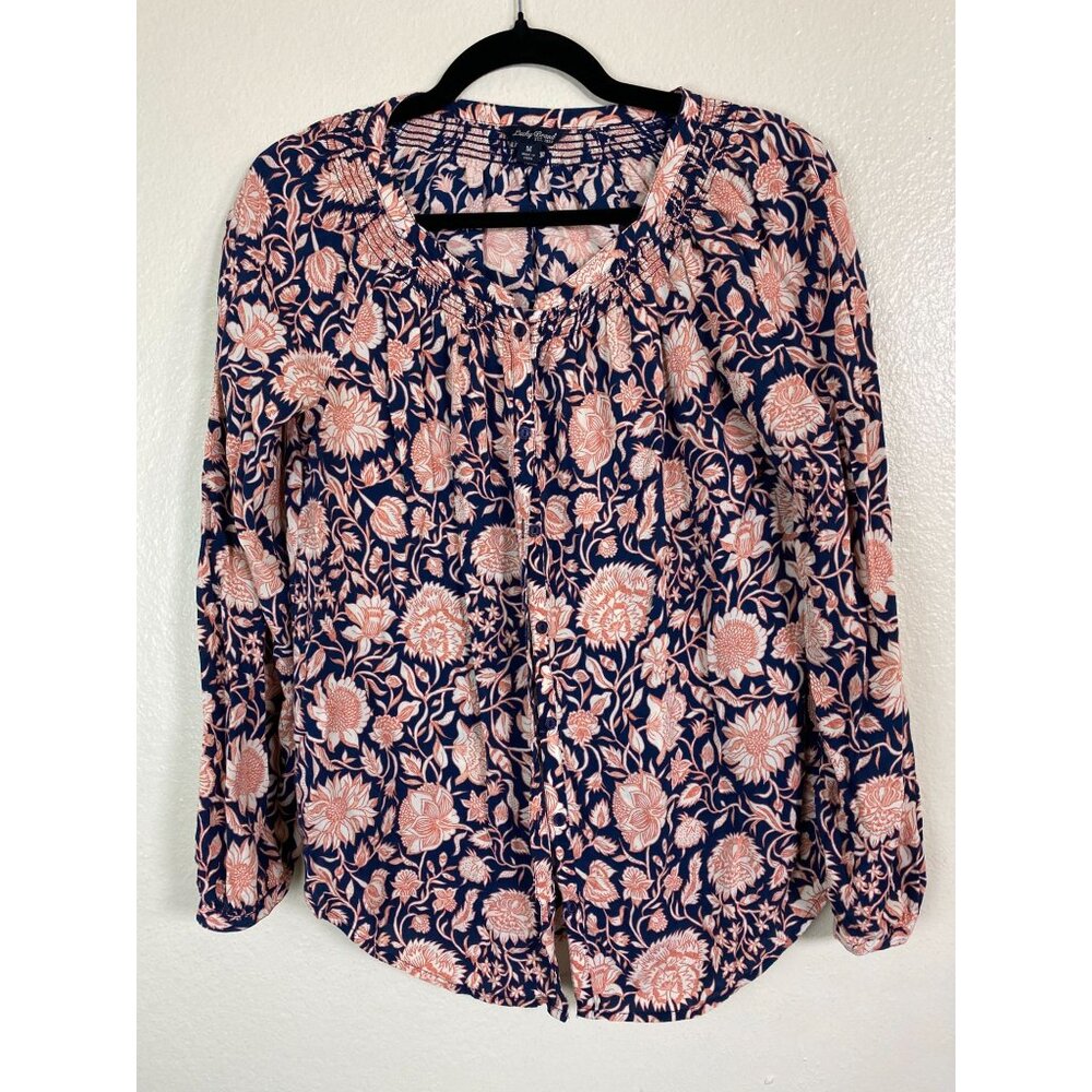 Lucky Brand Womens Floral Long Sleeve Boho Peasant Top Size Medium Lightweight